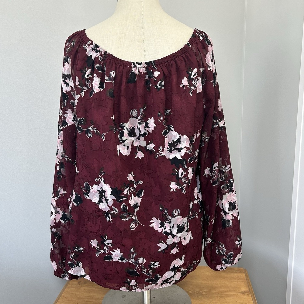 White House Black Market Floral Blouse Sheer Long Sleeves - Women's LARGE - Picture 5 of 11